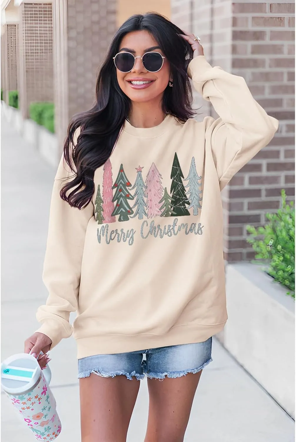 Merry Christmas Sweatshirt for Women Xmas Tree Pullover Shirts Crew Neck Tops Long Sleeve Fall Winter Clothes