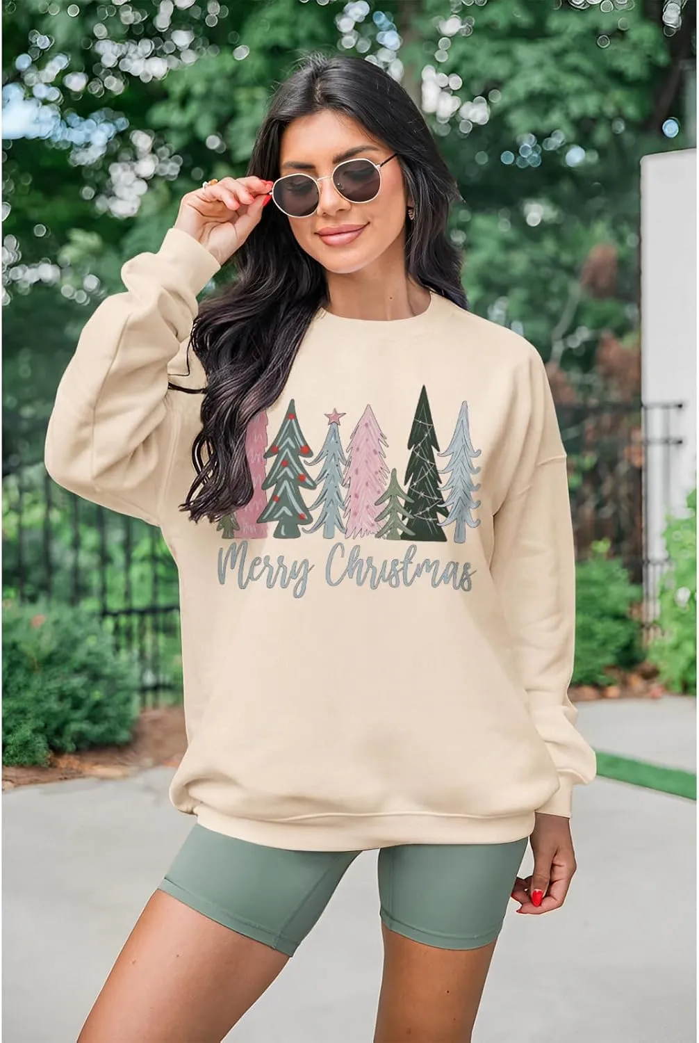 Merry Christmas Sweatshirt for Women Xmas Tree Pullover Shirts Crew Neck Tops Long Sleeve Fall Winter Clothes