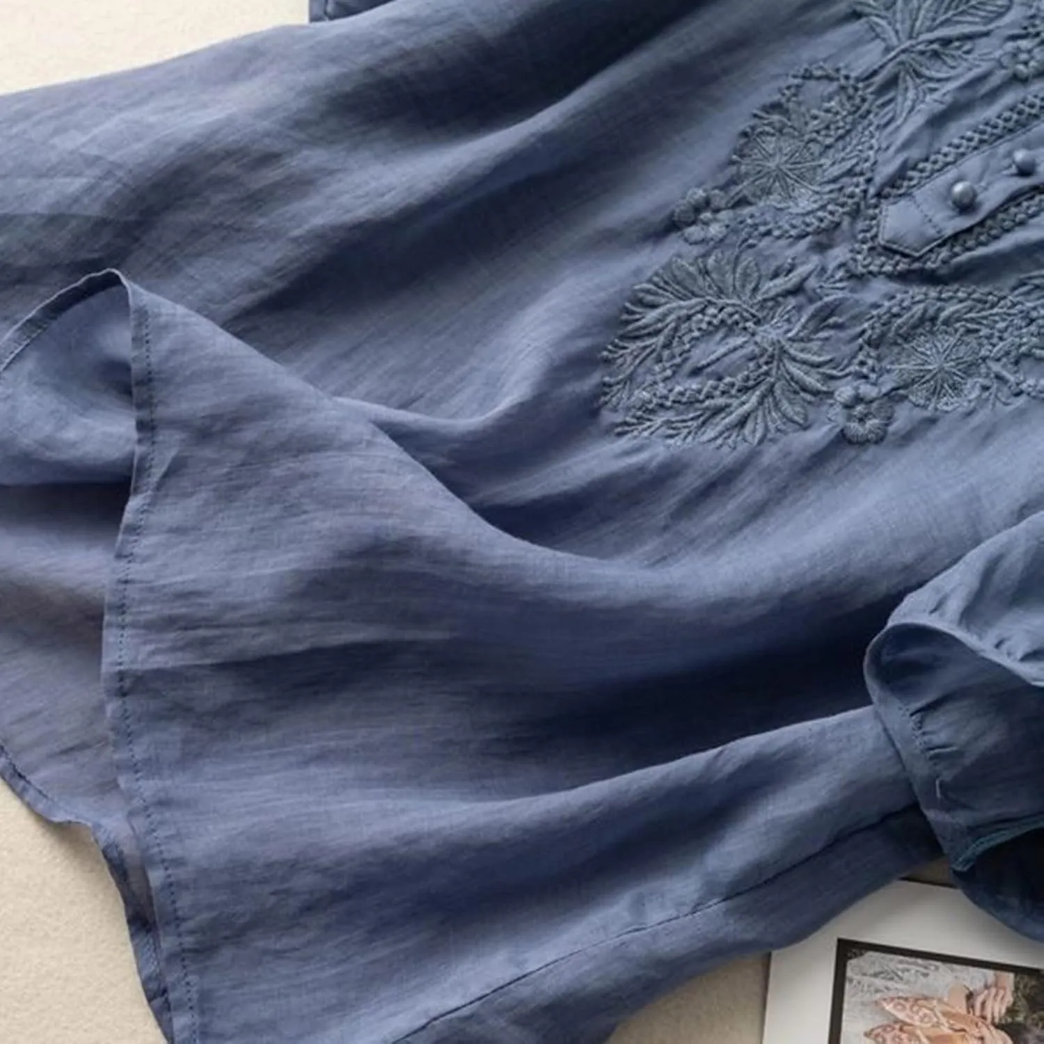Mexican Embroidered Tops for Women Summer Cotton Linen Shirt Trendy Round Neck Tees Casual Short Sleeve Top