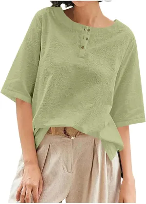 Mexican Embroidered Tops for Women Summer Cotton Linen Shirt Trendy Round Neck Tees Casual Short Sleeve Top