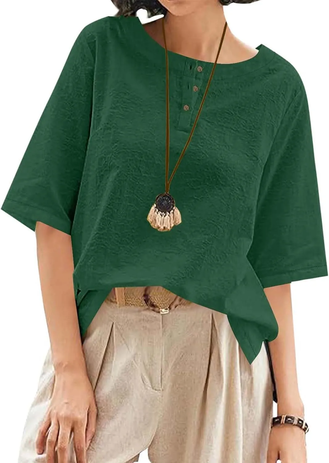 Mexican Embroidered Tops for Women Summer Cotton Linen Shirt Trendy Round Neck Tees Casual Short Sleeve Top