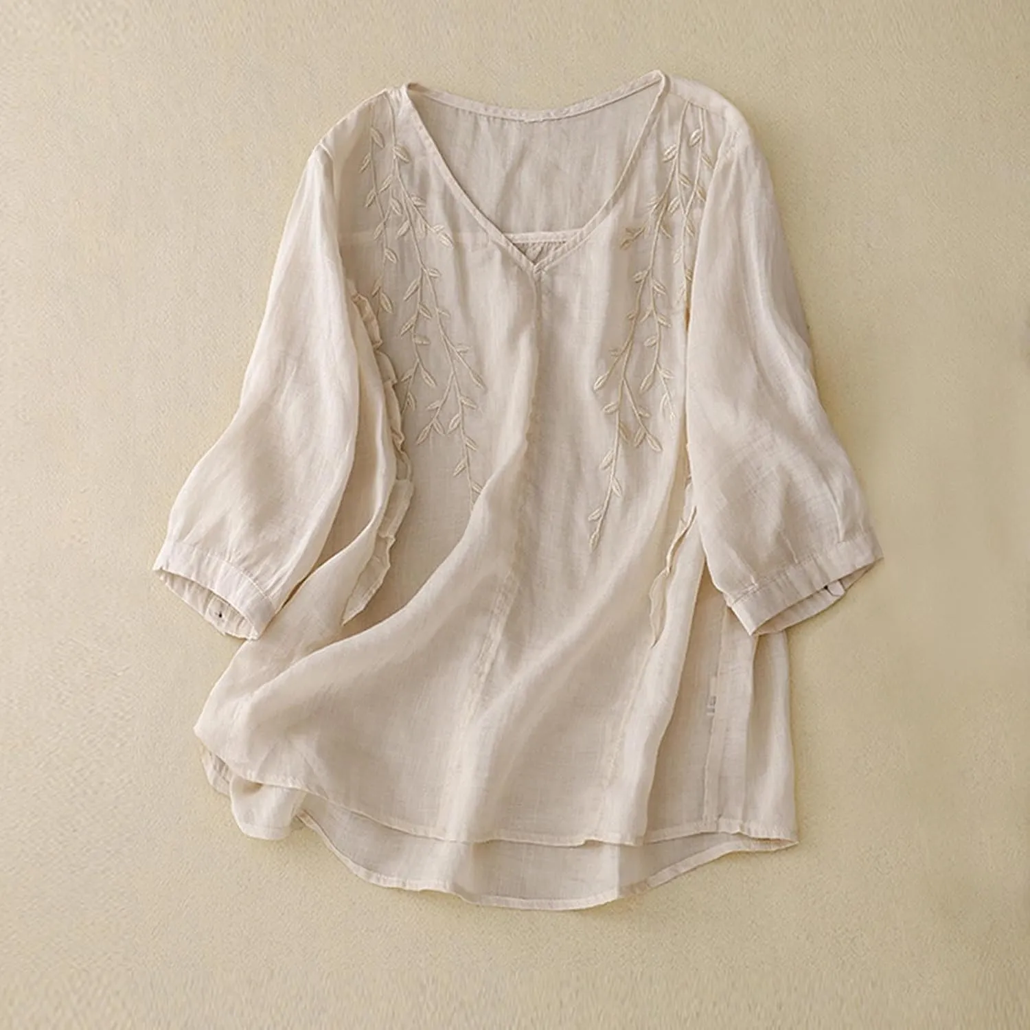 Mexican Tops for Women Vacation Summer Embroidered Blouses V Neck Button Down T-Shirt Short Sleeve Shirt