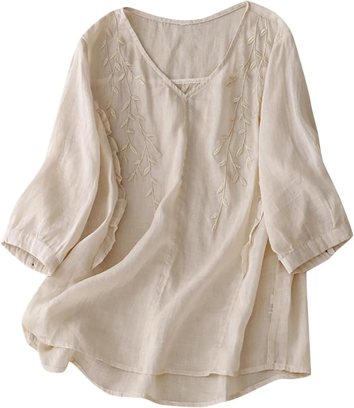 Mexican Tops for Women Vacation Summer Embroidered Blouses V Neck Button Down T-Shirt Short Sleeve Shirt