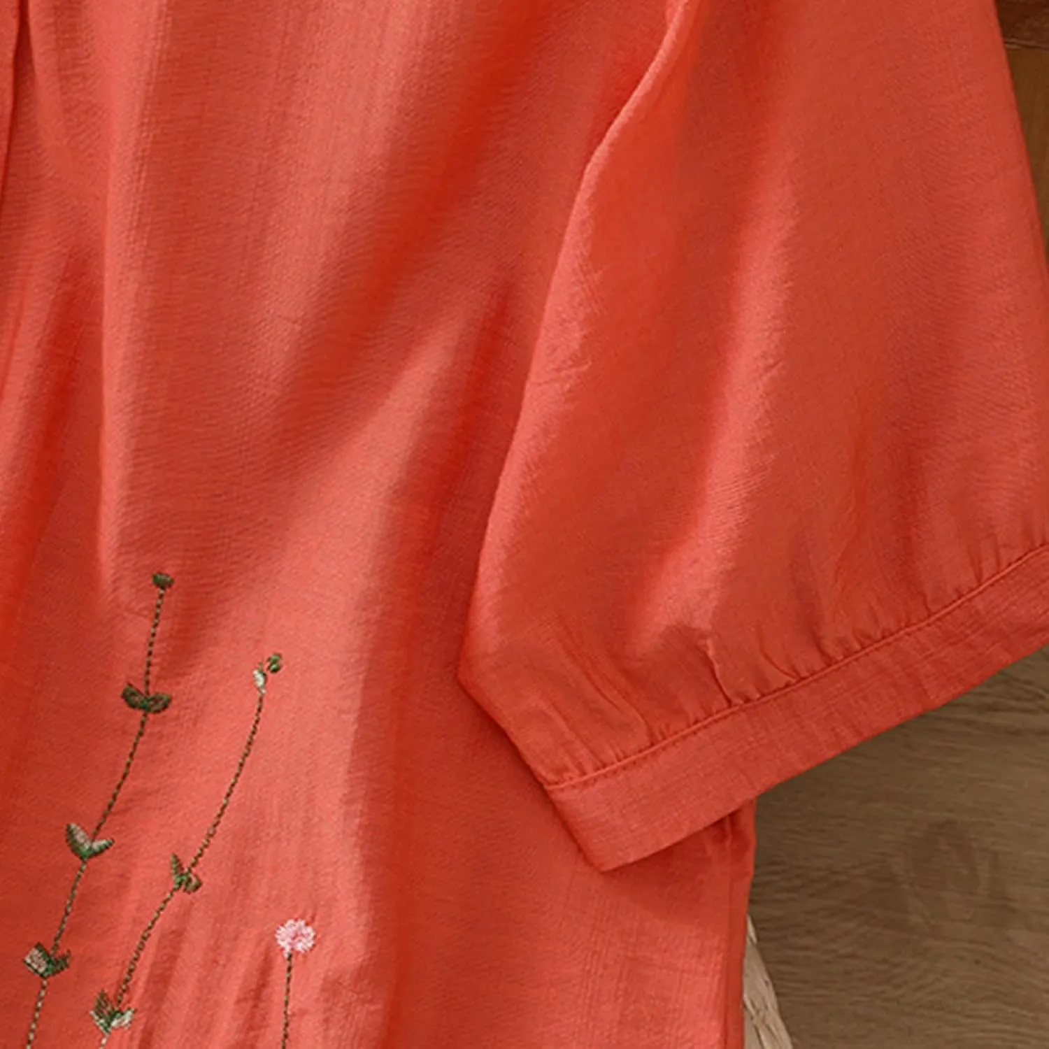 Mexico Shirts for Women Summer Embroidered Blouse Cotton Linen Round Neck Top Vintage Causal Button Shirt