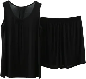 Miyaomn Pajamas Set for Women Comfortable Sleeveless Tank Top and Shorts Sets Solid Color Loose Vest Cami Soft Sleepwear 2pc