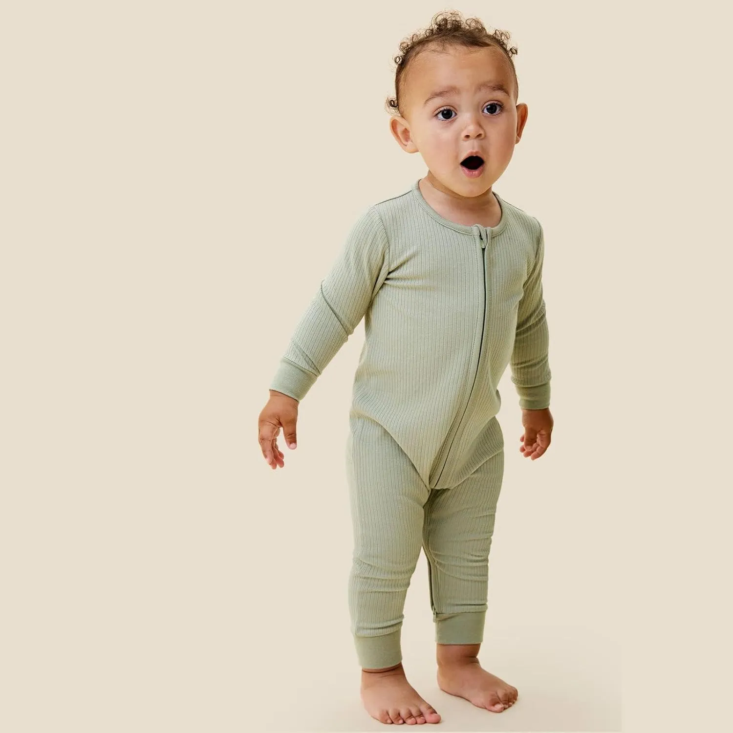 MORI Baby Boys and Girls Ribbed Clever One Piece Pajamas - Unisex Infant Two Way Zipped Long Sleeve Snug Fit Nightwear