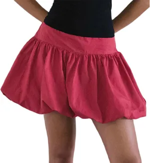 Muineobuka Women Y2K Bubble Mini Skirt Low Waist Pleated A Line Short Skirt Solid Color Ruffle Hem Puffy Skirt Streetwear