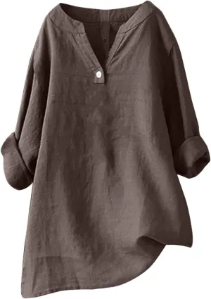 NBXNZWF Womens Cotton Linen Shirts 3/4 Sleeve Summer Loose Casual Tunic Button Down Office Work Lightweight Gauze Blouses