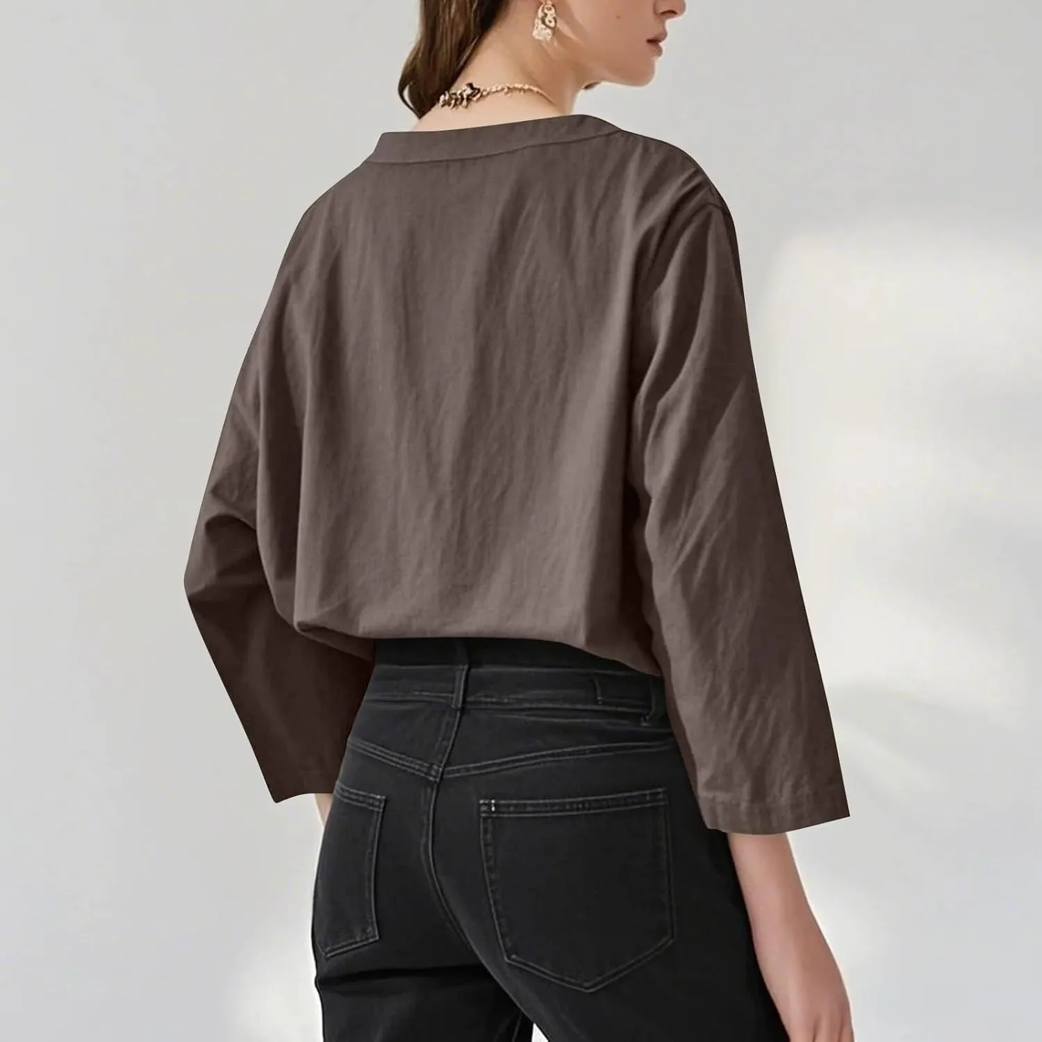 NBXNZWF Womens Cotton Linen Shirts 3/4 Sleeve Summer Loose Casual Tunic Button Down Office Work Lightweight Gauze Blouses