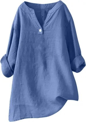 NBXNZWF Womens Cotton Linen Shirts 3/4 Sleeve Summer Loose Casual Tunic Button Down Office Work Lightweight Gauze Blouses