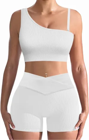 niyokki Workout Sets for Women Two Piece Sexy Summer Sports Bra and Crossover Shorts Matching Workout Set