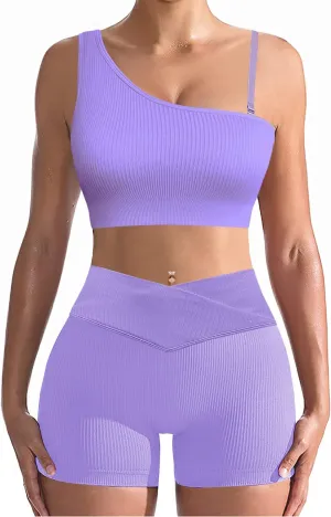 niyokki Workout Sets for Women Two Piece Sexy Summer Sports Bra and Crossover Shorts Matching Workout Set