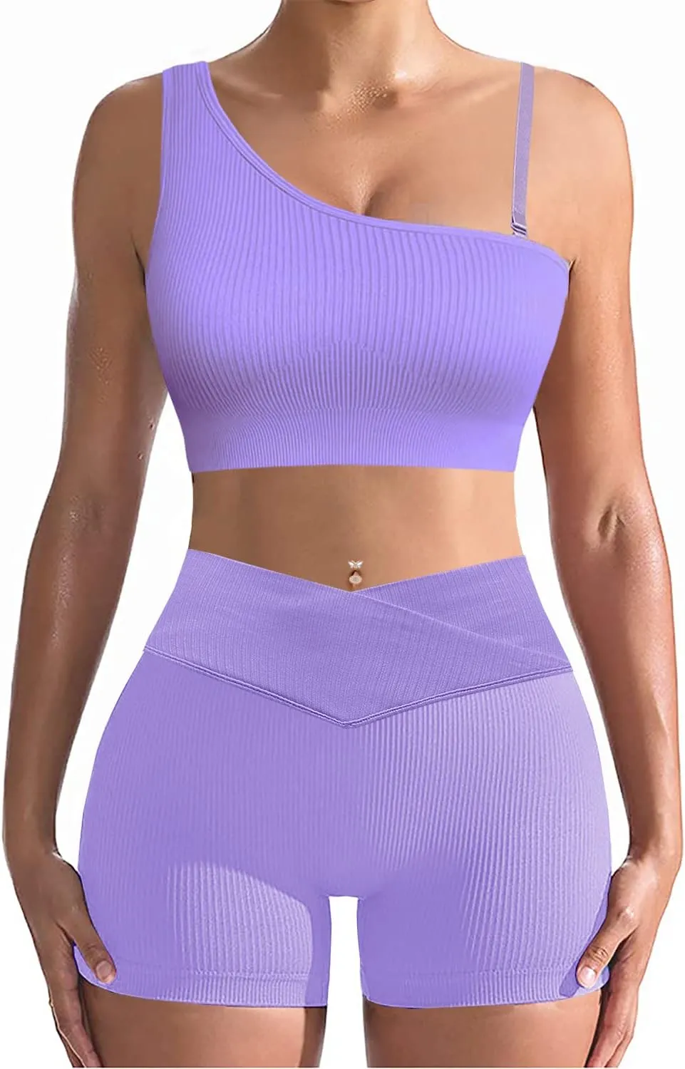 niyokki Workout Sets for Women Two Piece Sexy Summer Sports Bra and Crossover Shorts Matching Workout Set