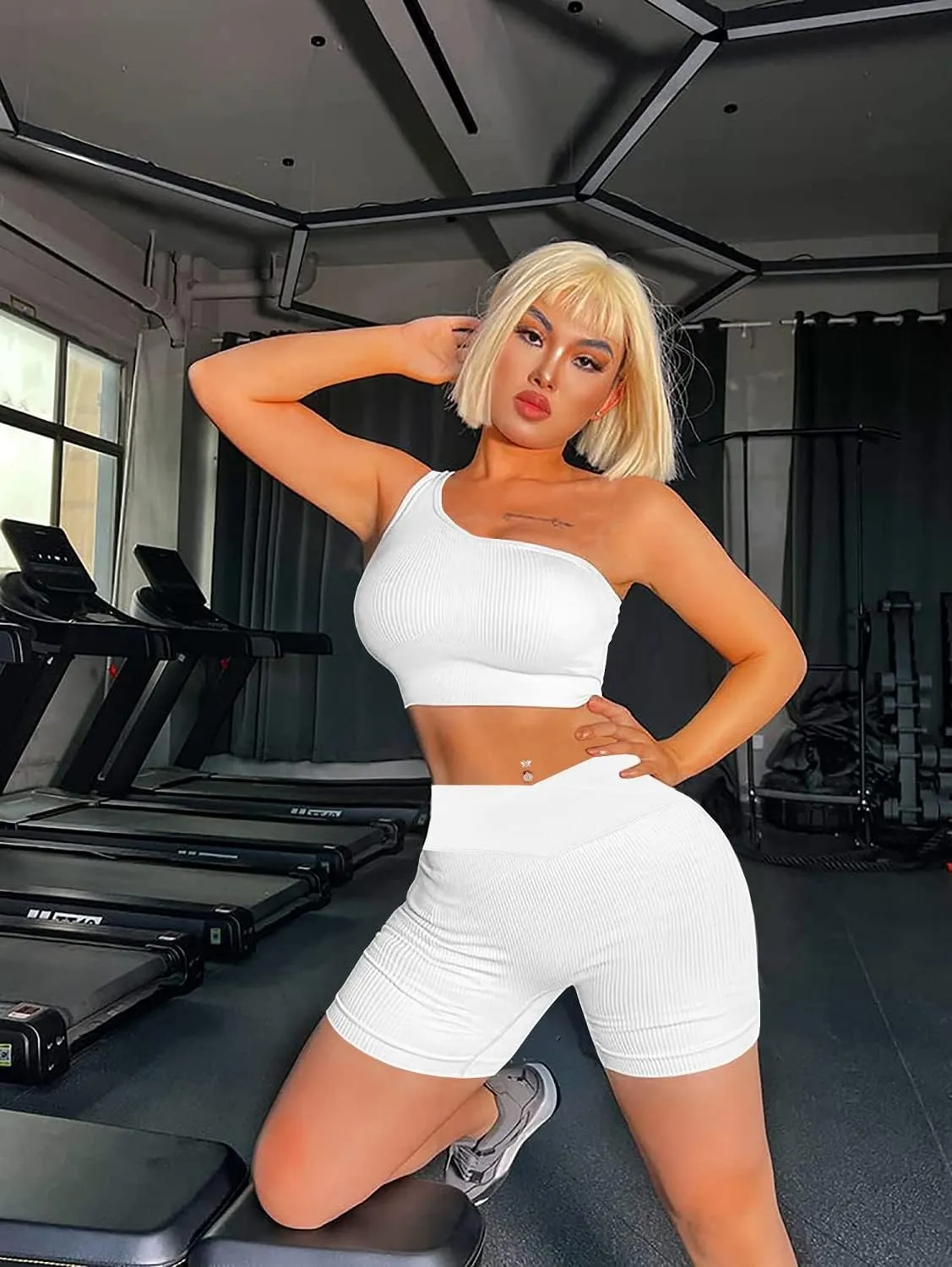 niyokki Workout Sets for Women Two Piece Sexy Summer Sports Bra and Crossover Shorts Matching Workout Set
