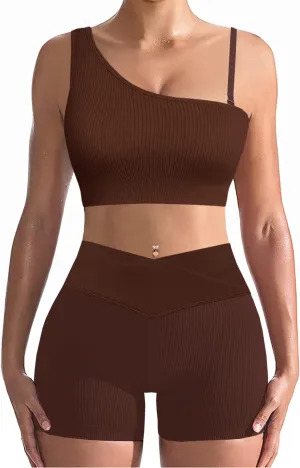 niyokki Workout Sets for Women Two Piece Sexy Summer Sports Bra and Crossover Shorts Matching Workout Set