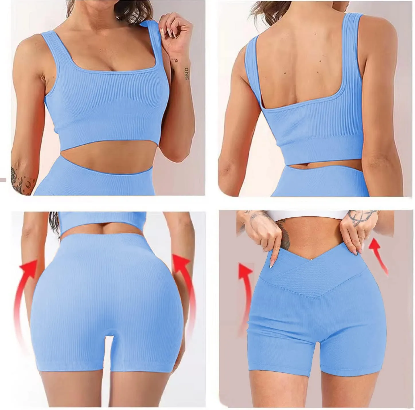 niyokki Workout Sets for Women Two Piece Sexy Summer Sports Bra and Crossover Shorts Matching Workout Set