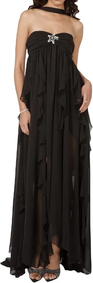 NUFIWI Off Shoulder Strapless Tube Maxi Dress Sleeveless Slim Midi Dress Tie Dye Bodycon Backless Going Out Party Dress