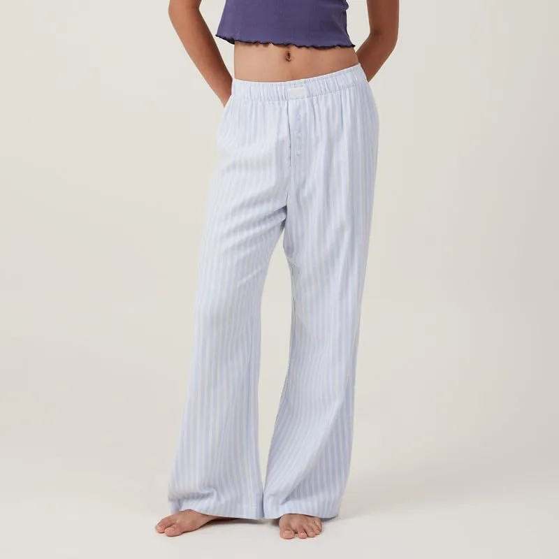 NUFIWI Women Striped Linen Pajama Pants Drawstring Wide Leg Stripes Lounge Pants Pinstriped Loose Fit Comfy Pinstripe Pants