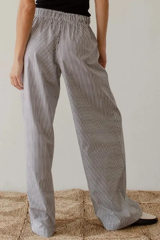 NUFIWI Women Striped Linen Pajama Pants Drawstring Wide Leg Stripes Lounge Pants Pinstriped Loose Fit Comfy Pinstripe Pants