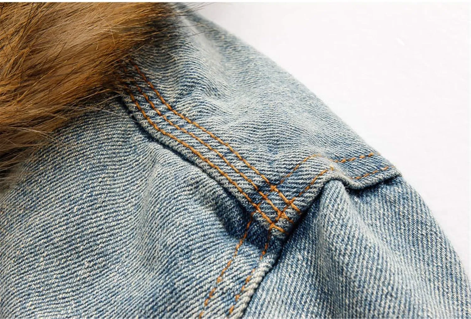 Omoone Men's Faux Fur Collar Sherpa Fleece Lined Distressed Denim Trucker Jacket