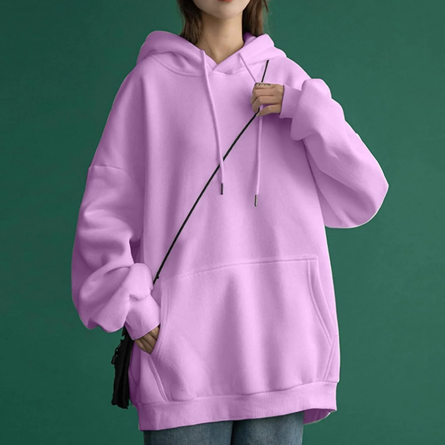 Oversized Sweatshirts for Women Loose Fit Casual Pocket Pullover Hoodies Long Sleeve String Solid Activewear Sweater