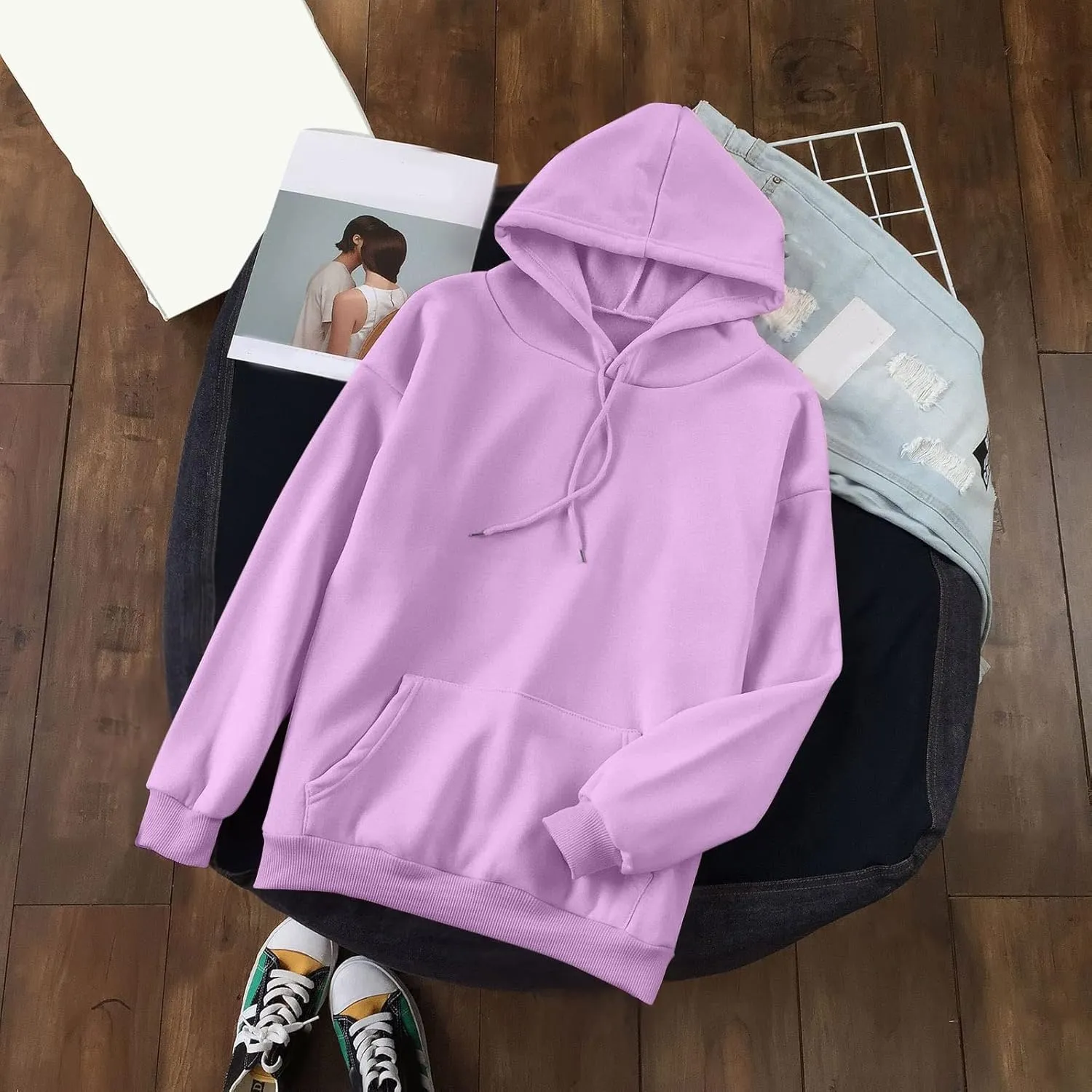 Oversized Sweatshirts for Women Loose Fit Casual Pocket Pullover Hoodies Long Sleeve String Solid Activewear Sweater