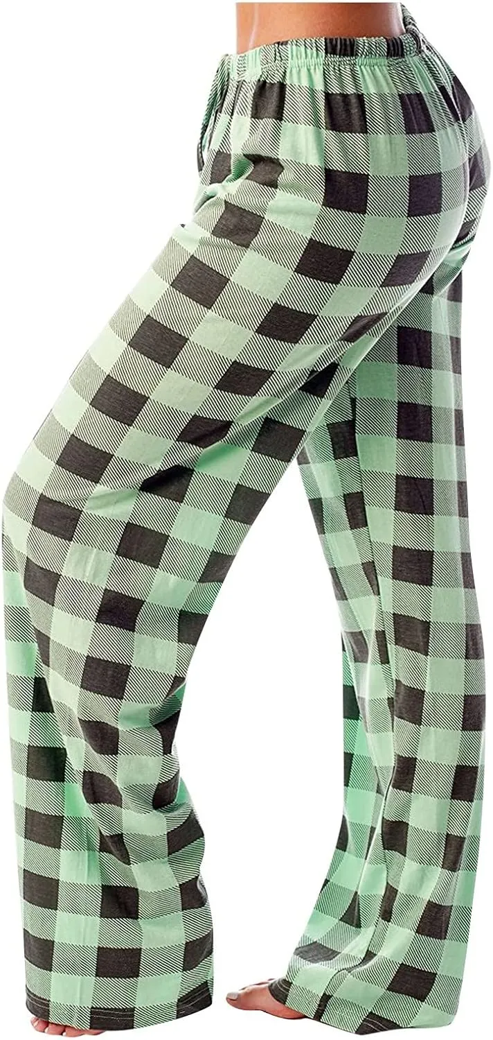 Pajama Pants Plaid Christmas Pajamas Pants for Women Wide Leg Pants Drawstring Pajama Bottoms Comfy Women's Sleepwear