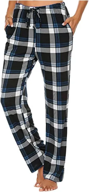 Plaid Pajama Pants Women Comfy Casual Sleep Pants Elastic Waist Long Trousers Lounge Loose Sleepwear with Pockets