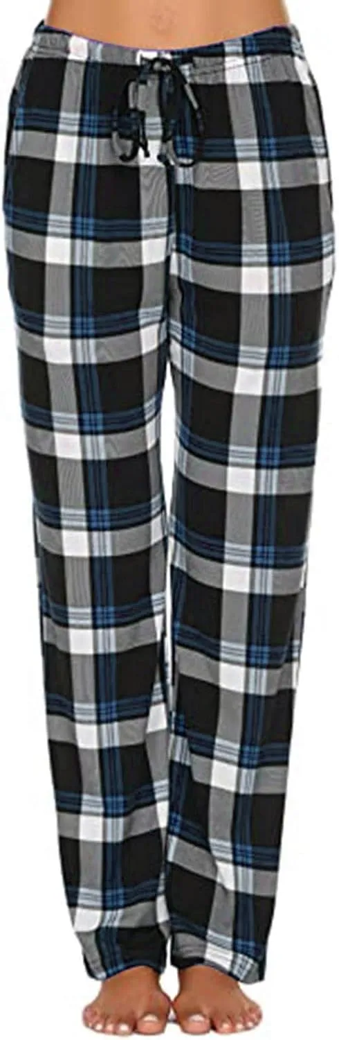 Plaid Pajama Pants Women Comfy Casual Sleep Pants Elastic Waist Long Trousers Lounge Loose Sleepwear with Pockets