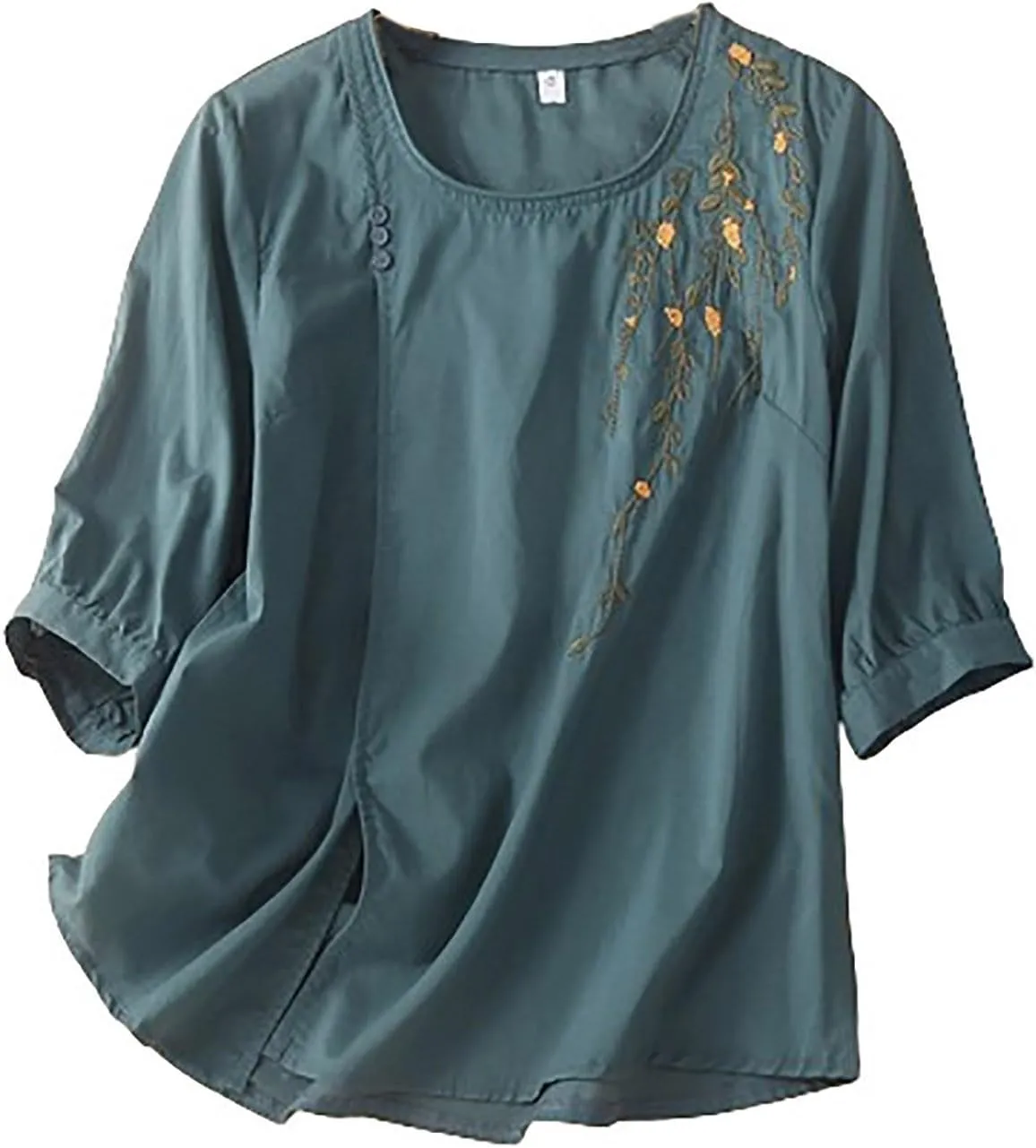 Plus Size Tops for Women 2025 Summer Cotton Linen Top Mexican Embroidered Peasant Blouses Casual Half Sleeve Tees