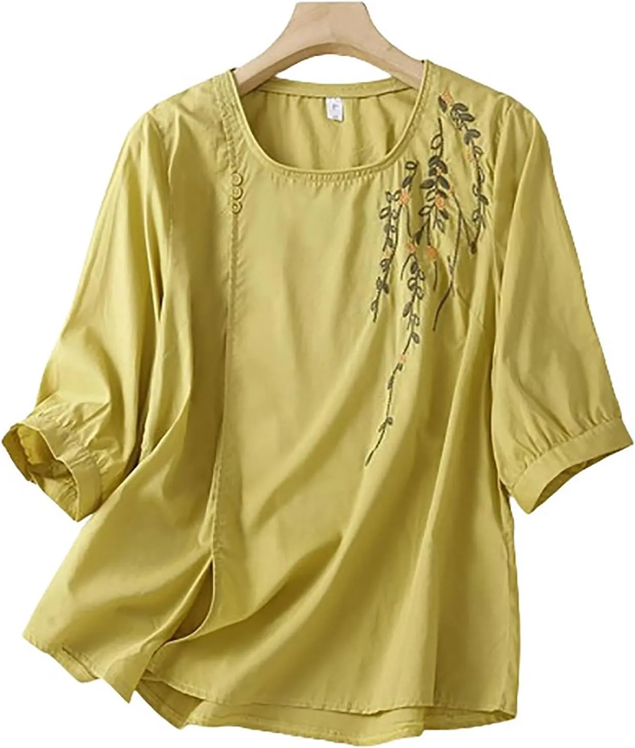 Plus Size Tops for Women 2025 Summer Cotton Linen Top Mexican Embroidered Peasant Blouses Casual Half Sleeve Tees