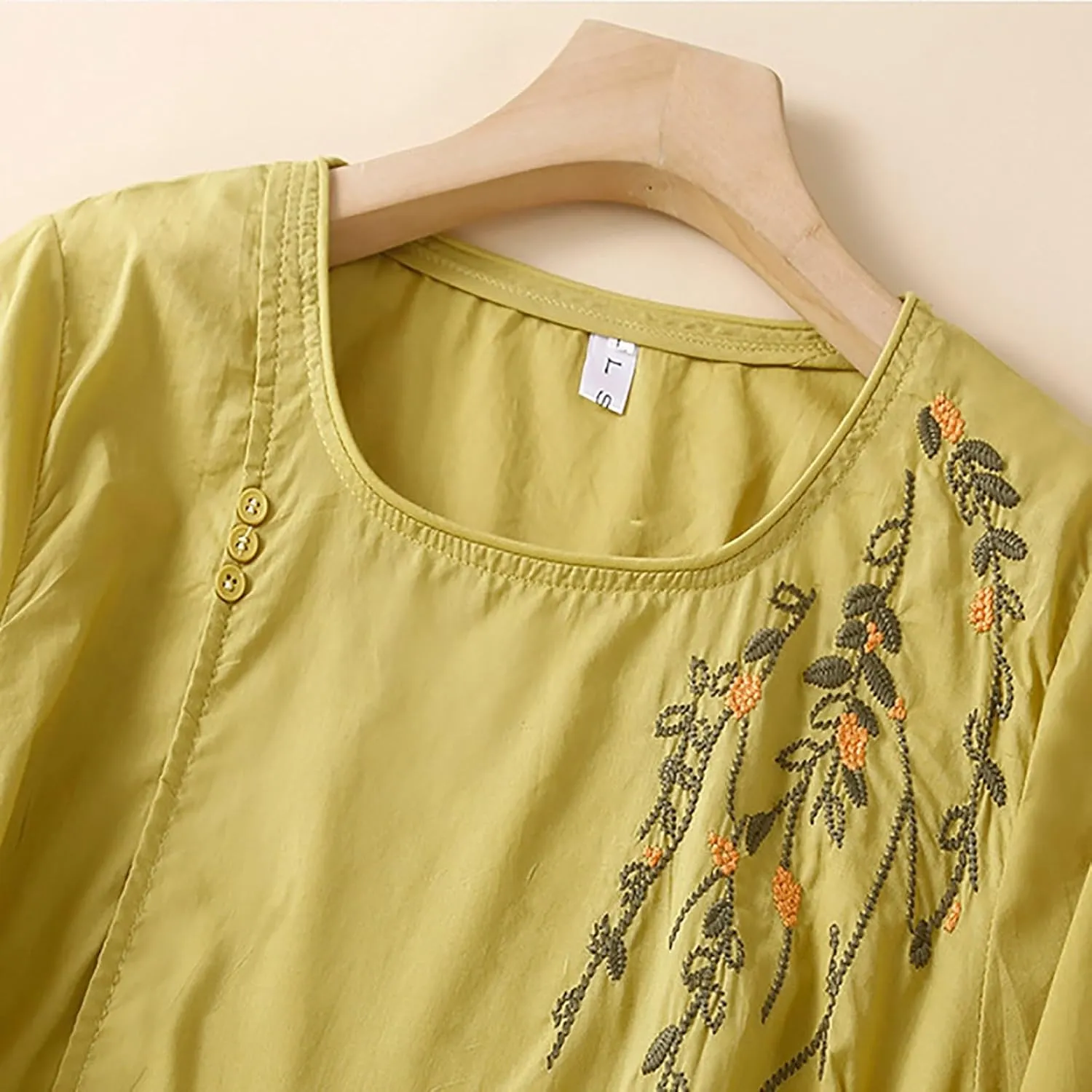 Plus Size Tops for Women 2025 Summer Cotton Linen Top Mexican Embroidered Peasant Blouses Casual Half Sleeve Tees