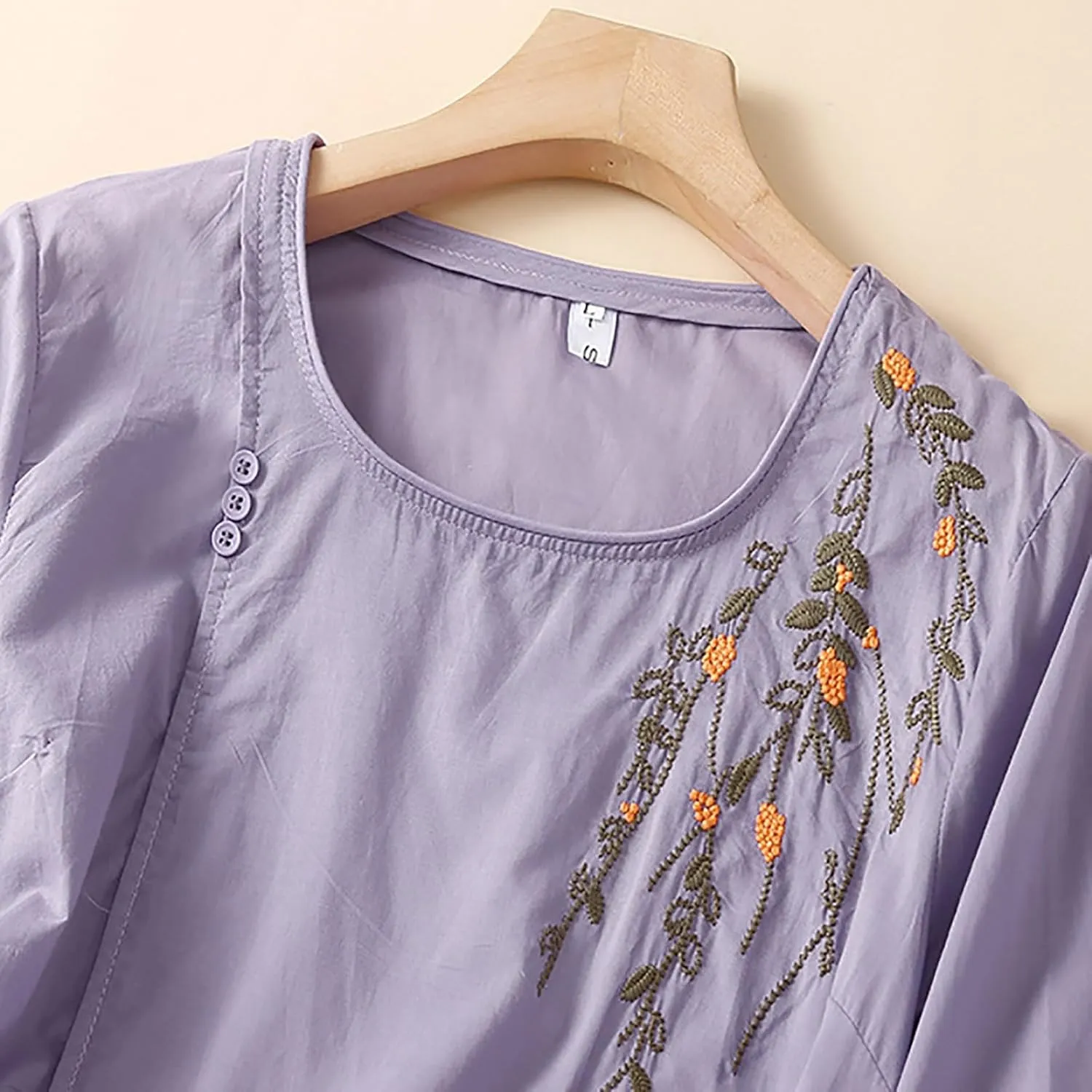 Plus Size Tops for Women 2025 Summer Cotton Linen Top Mexican Embroidered Peasant Blouses Casual Half Sleeve Tees