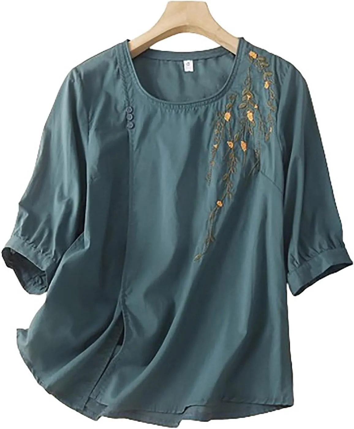 Plus Size Tops for Women 2025 Summer Cotton Linen Top Mexican Embroidered Peasant Blouses Casual Half Sleeve Tees