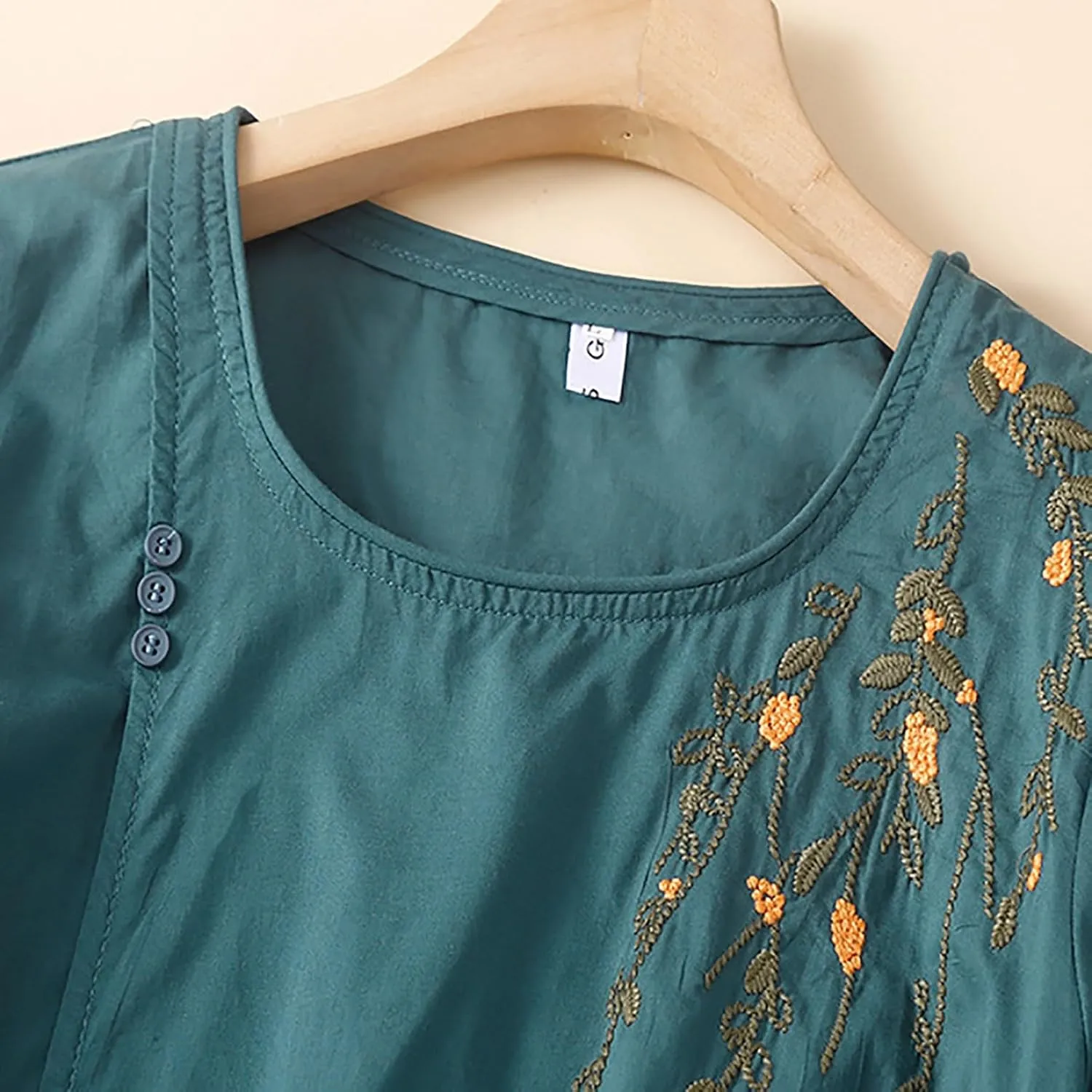 Plus Size Tops for Women 2025 Summer Cotton Linen Top Mexican Embroidered Peasant Blouses Casual Half Sleeve Tees