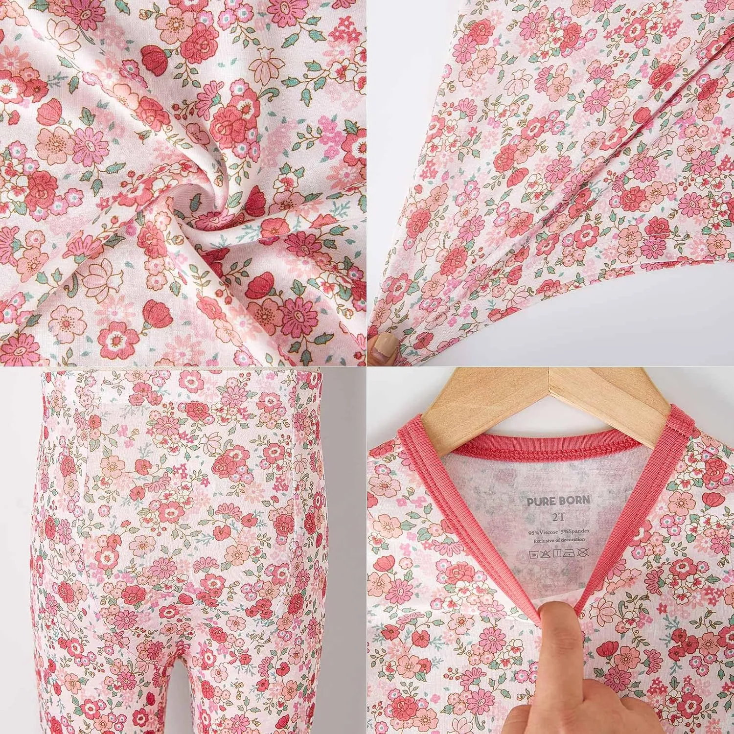 pureborn Baby Bamboo Pajamas Set Pjs - Kids Toddler Girl Snug Fit Viscose Sleepwear 2pcs 18M-7Y