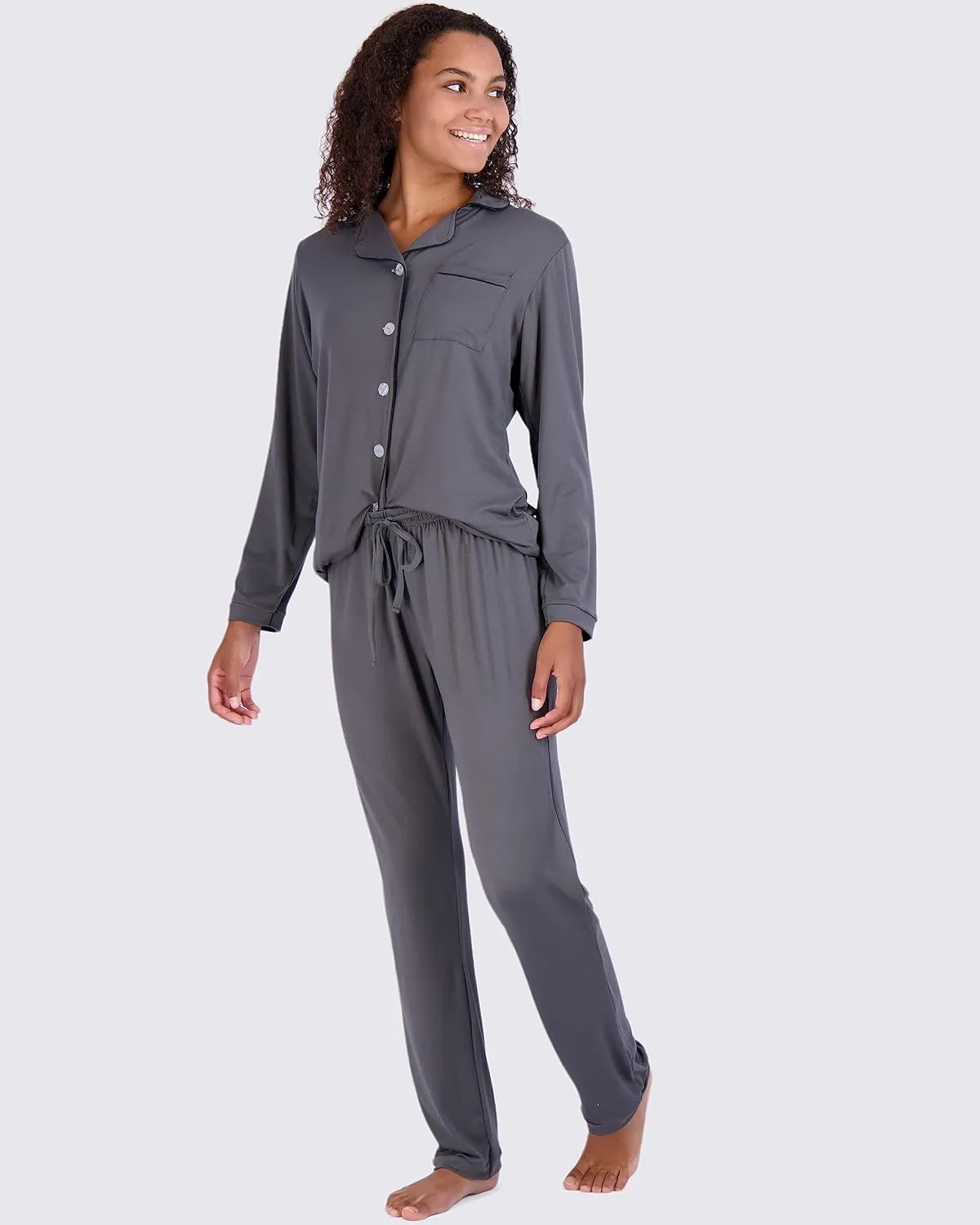 Real Essentials 2 Pack: Women's Pajamas Set Button Down Pants Soft Matching Sleepwear (Available In Plus)