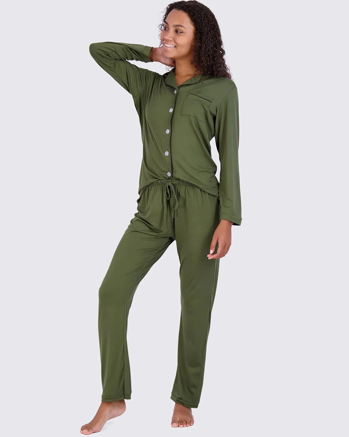 Real Essentials 2 Pack: Women's Pajamas Set Button Down Pants Soft Matching Sleepwear (Available In Plus)