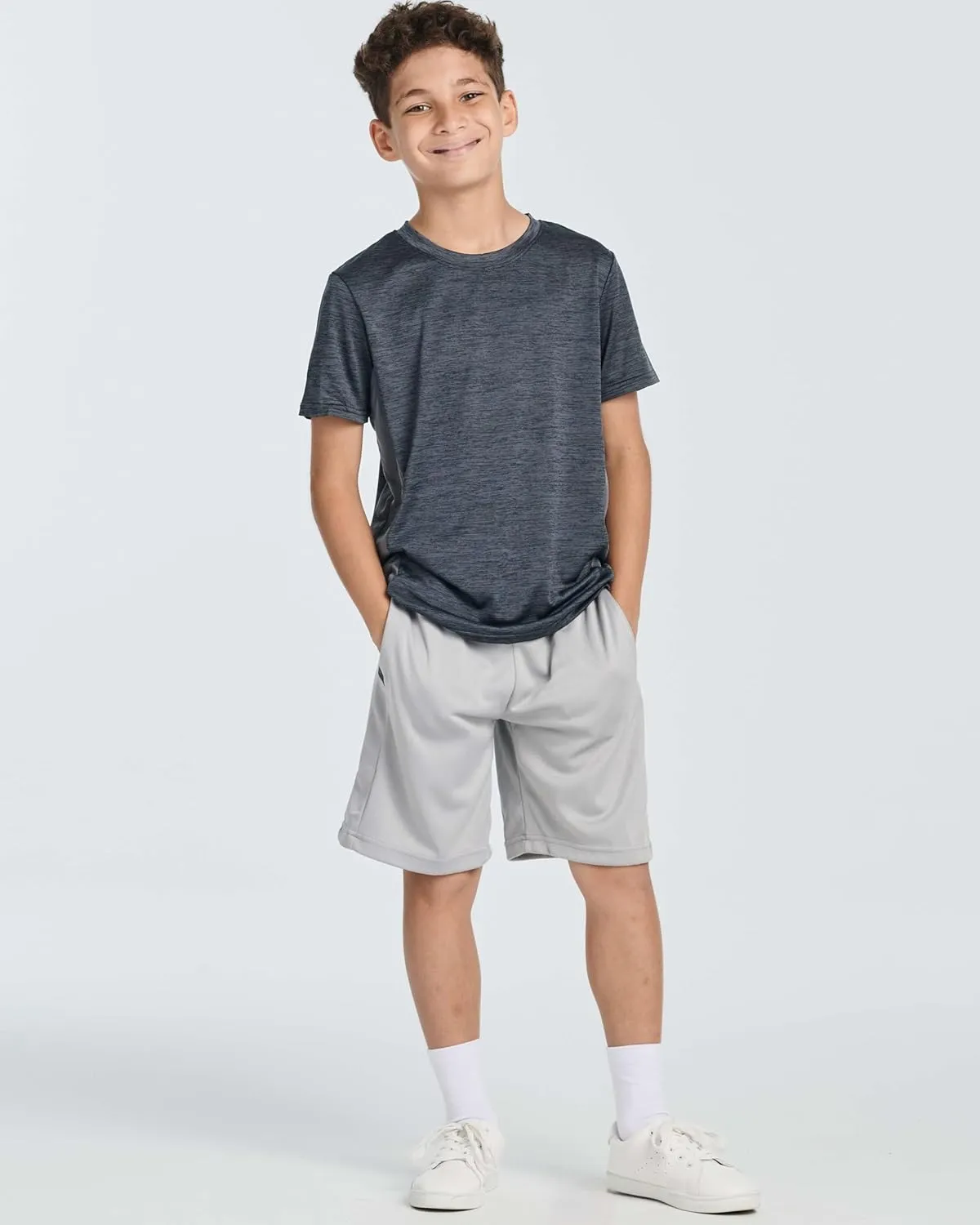 Real Essentials 5 Pack: Boys' Athletic Basketball Shorts with Pockets - Youth Activewear (Ages 4-18)
