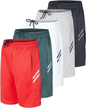 Real Essentials 5 Pack: Boys' Athletic Basketball Shorts with Pockets - Youth Activewear (Ages 4-18)
