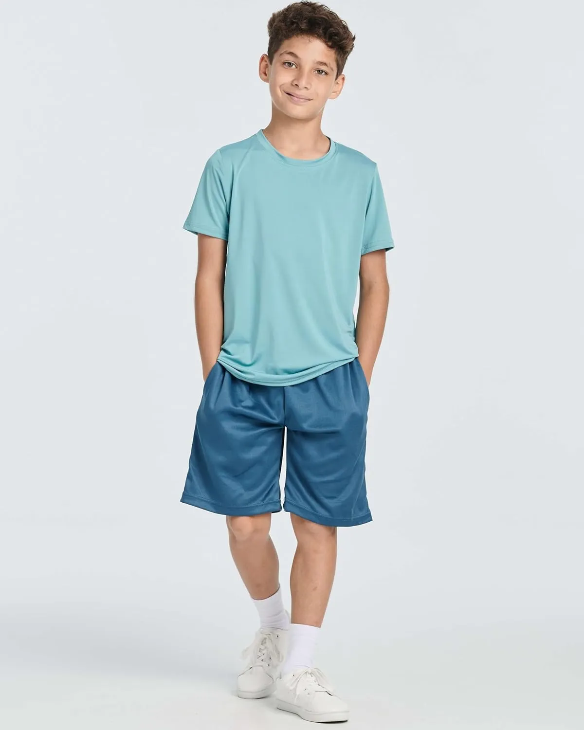 Real Essentials 5 Pack: Boys' Athletic Basketball Shorts with Pockets - Youth Activewear (Ages 4-18)