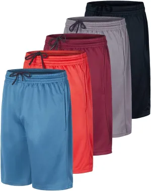 Real Essentials 5 Pack: Boys' Athletic Basketball Shorts with Pockets - Youth Activewear (Ages 4-18)