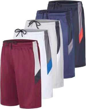 Real Essentials 5 Pack: Boys' Athletic Basketball Shorts with Pockets - Youth Activewear (Ages 4-18)