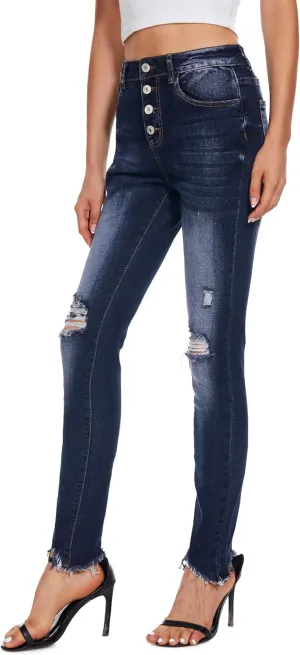 Ripped Skinny Jeans for Women High Waist Stretchy Distressed Denim Pants