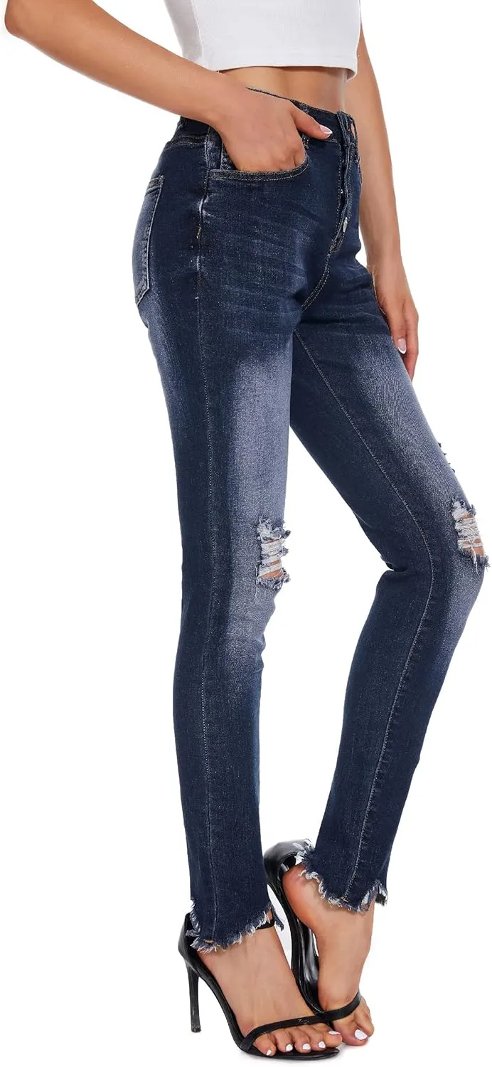 Ripped Skinny Jeans for Women High Waist Stretchy Distressed Denim Pants