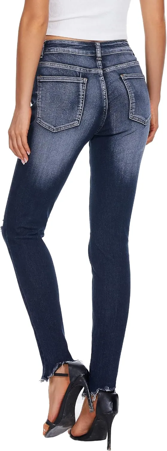 Ripped Skinny Jeans for Women High Waist Stretchy Distressed Denim Pants