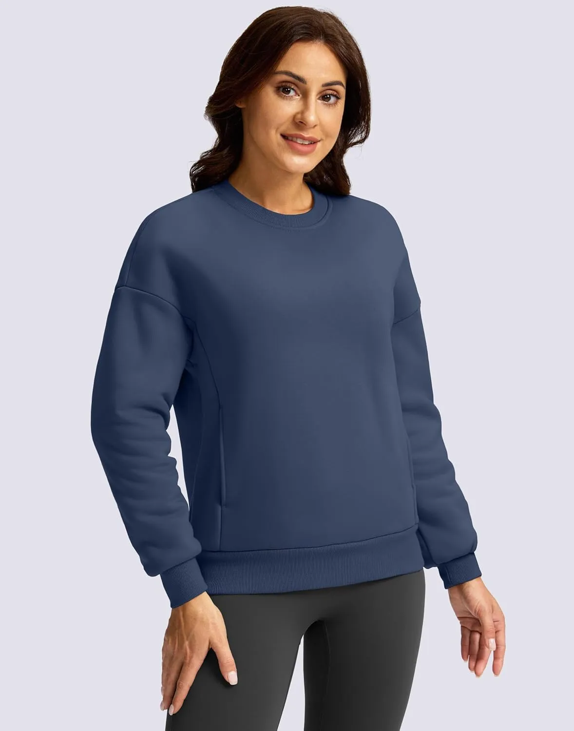 SANTINY Women's Fleece Sherpa Lined Sweatshirt Warm Winter Pullover Sweaters Cozy Thick Crewneck Sweatshirts with Pockets