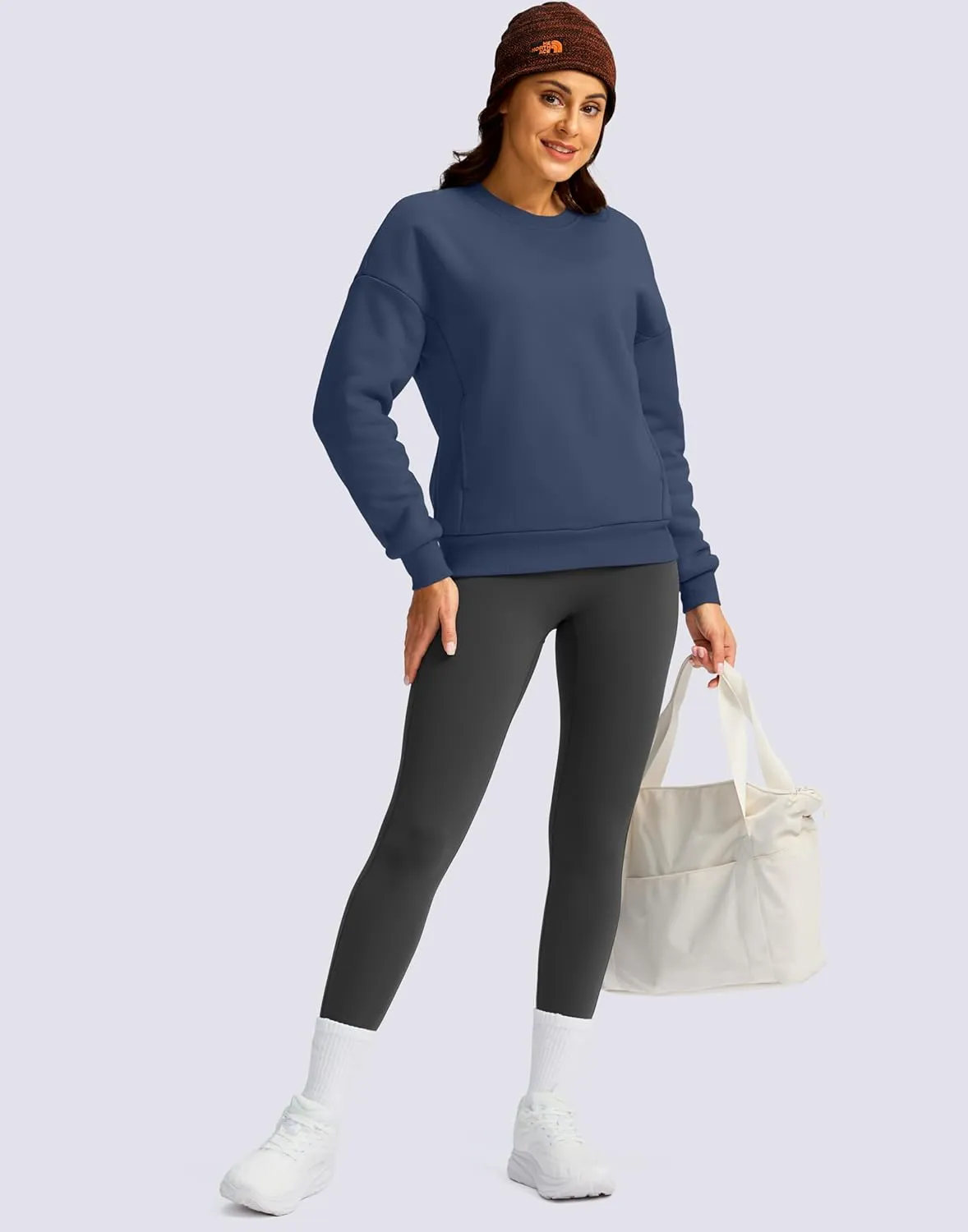 SANTINY Women's Fleece Sherpa Lined Sweatshirt Warm Winter Pullover Sweaters Cozy Thick Crewneck Sweatshirts with Pockets