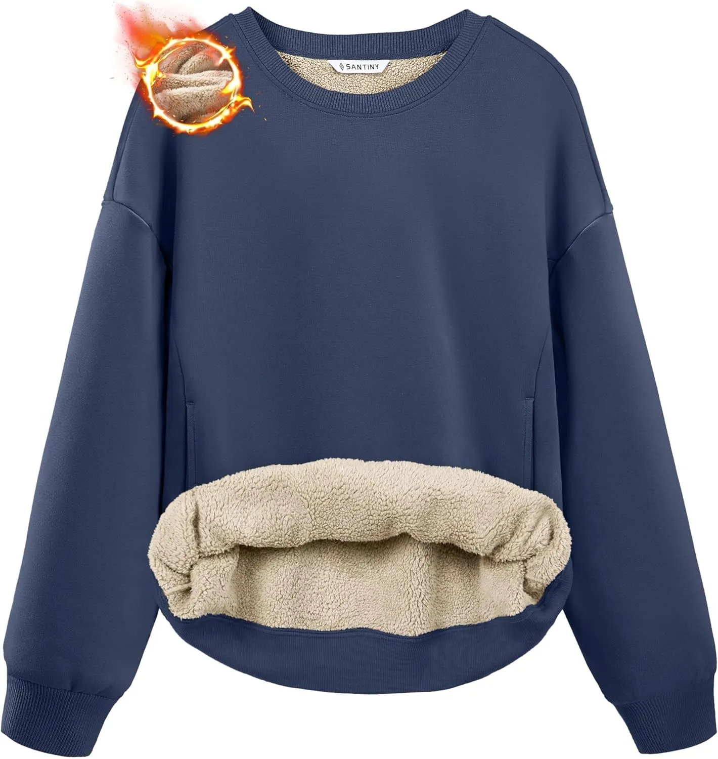 SANTINY Women's Fleece Sherpa Lined Sweatshirt Warm Winter Pullover Sweaters Cozy Thick Crewneck Sweatshirts with Pockets
