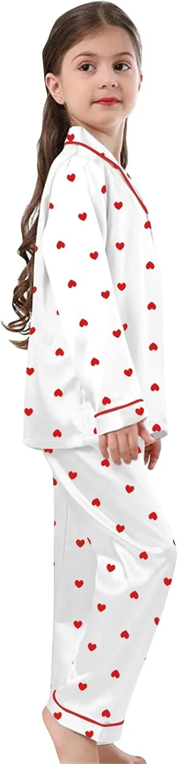 Schbbbta Girls & Women Pajamas Set, 2 Piece Satin Silky Pjs Button-Down Kids Sleepwear, 3 Years - XX-Large
